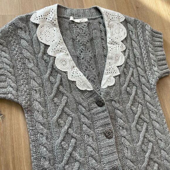 3.1 Phillip Lim Cashmere Cable Knit Grey Button Sweater Cardigan Women’s Small - Picture 3 of 8